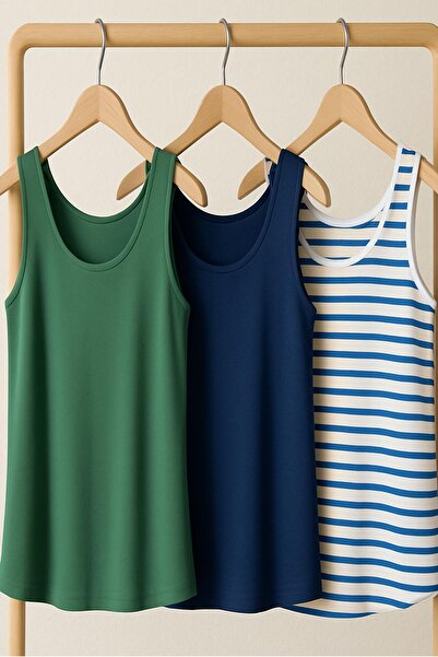 COTENCONCEPT 3 Pieces A-Line Comfortable Fit Basic Thick Strap Undershirt T-Shirt