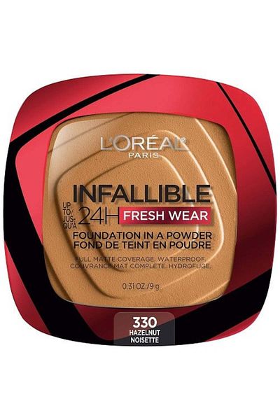 L'Oreal Paris Pudra de fat, L'Oréal, Infallible 24H Fresh Wear, make-up v pudru, odstín 330 Hazelnut, 9 g