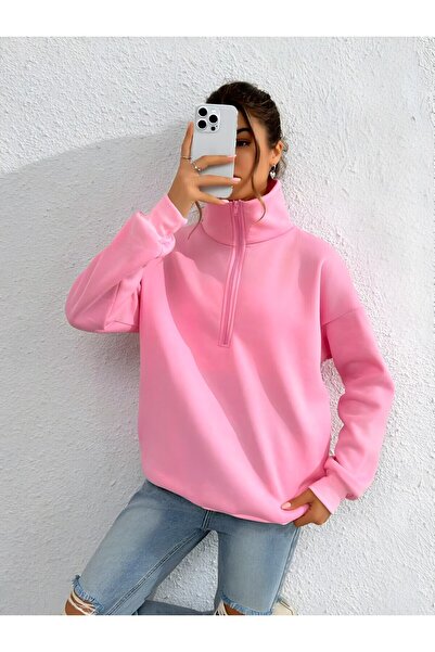 HerTarzınTrendi Нов сезон 3 Дебел повдигнат суичър с конец с половин цип