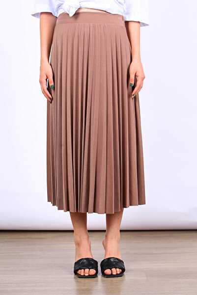 Madmext Brown Pleated Women's Midi Skirt MG1879