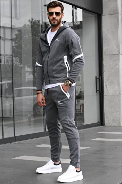 Madmext Σετ ανδρικές φόρμες με κουκούλα Anthracite 6393