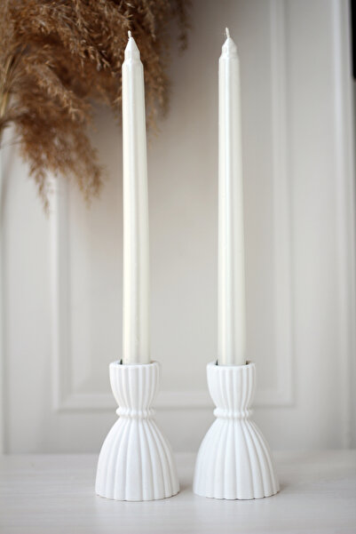 X Home Accessory Mumlar Dahil 2 Li Beton Şamdan Mumluk Ve Mum Seti