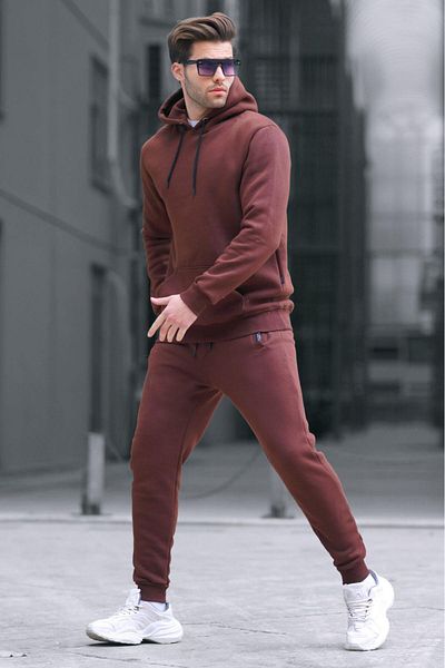 Madmext Σετ αθλητικής φόρμας με κουκούλα Bitter Brown Basic 5905