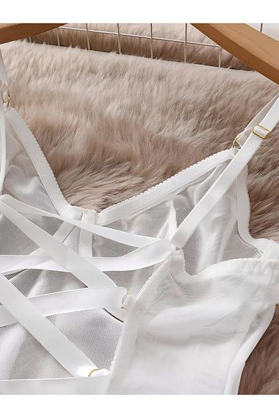 The Endless Love Backless Lace-Up Tulle Transparent Stylish Nightgown (with Thong Gift)