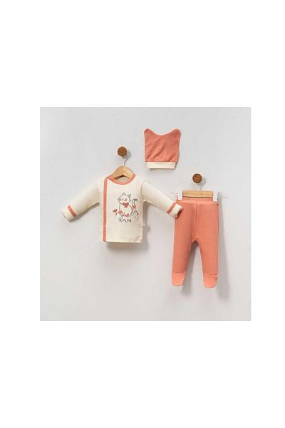 TRENDİMİZBİR Butterfly Cat Embroidered Baby Girl 3-Piece Hospital Outfit Set - Orange