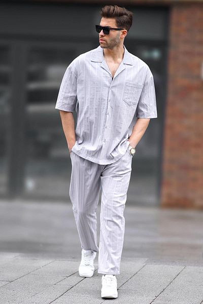 Madmext Men's Gray Shirt-Pants Set 5936
