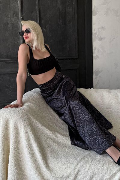 Madmext Fusta lungă de damă din satin cu model negru Mg2333