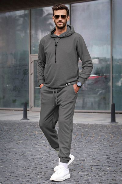 Madmext Rauchgraues Basic-Trainingsanzug-Set mit Kapuze 5908