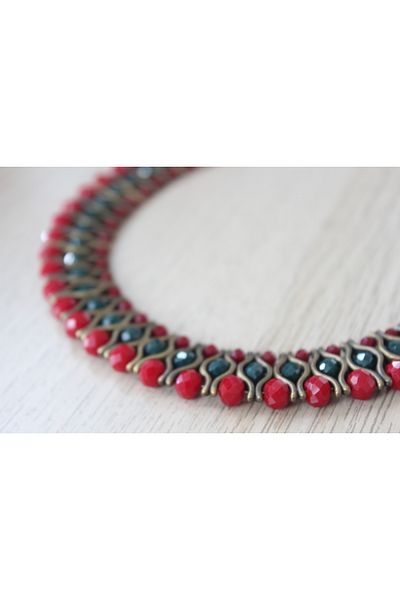 dela otantik Ethnic Authentic Handmade Lip Necklace – Design Jewelry with Knitting Pattern and Antique Bohemian Beads