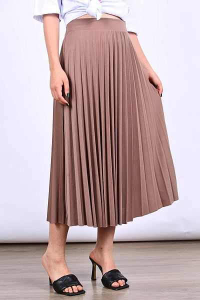 Madmext Brown Pleated Women's Midi Skirt MG1879