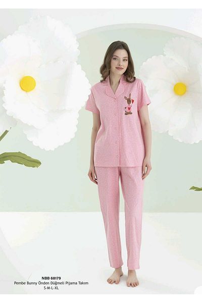 NBB 68179 Bunny Front Buttoned Pajama Set