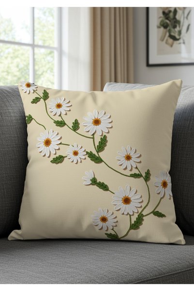 Pillow Home Spring Themed White Daisy Patterned Digital Printed 2-Piece Throw Pillow Cover