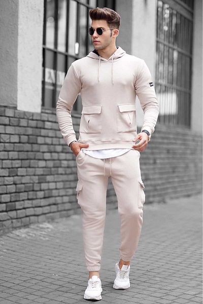 Madmext Beige Pocket Detailed Men's Tracksuit 4726