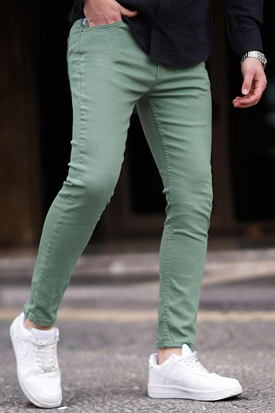 Madmext Pánske zelené plátené Slim Fit nohavice