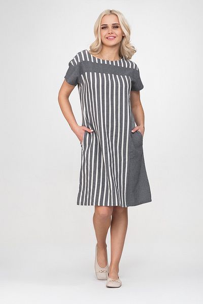 Bold & Young Rochie de damă cu buzunare, în dungi, din țesătură simplă, din bumbac, cu fantă