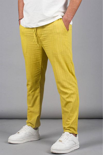 Madmext Yellow Muslin Fabric Men's Basic Trousers 5491