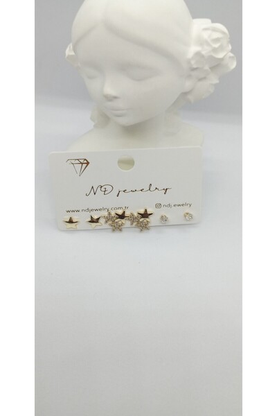 ndjewelry مجموعة أقراط على شكل نجمة من حجر وطبق ذهبي اللون