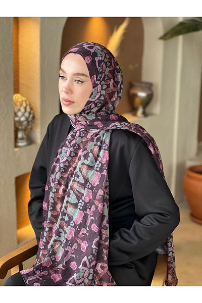 Modakaşmir Abstract Zigzag Pattern Bamboo Shawl