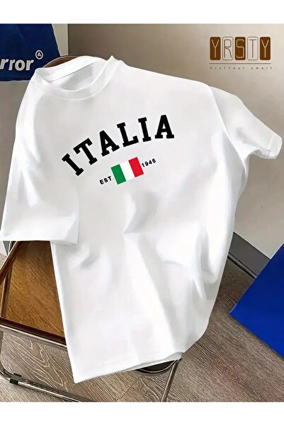 Massgai Унісекс дизайн ITALIA з принтом Oversize 100% бавовна футболка