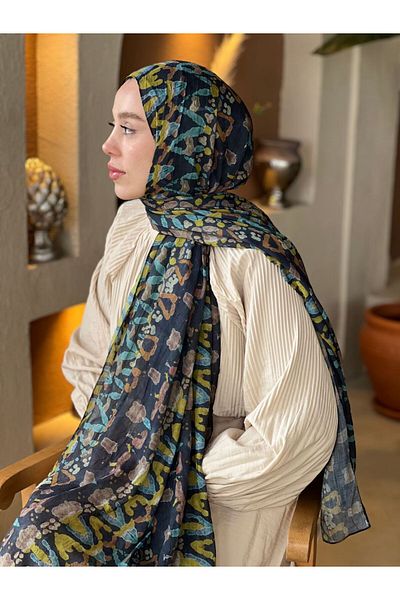 Modakaşmir Abstract Zigzag Pattern Bamboo Shawl