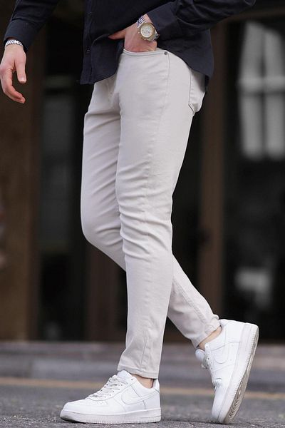 Madmext Pánské plátěné kalhoty slim Fit v barvě kamene