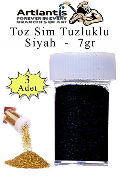 Artlantis Pudră neagră cu sclipici 7 gr 3 bucăți Pudră colorată cu sclipici R...