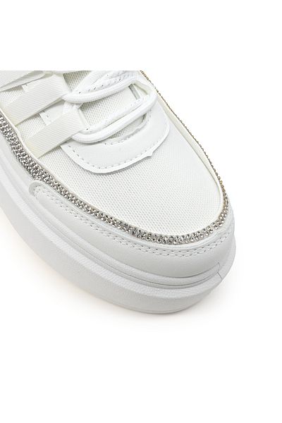 Tmall Pantofi sport de dama , Piele ecologica cu insertii de material textil, 1286,Alb,
