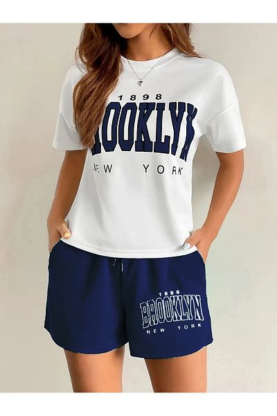 macklin Women's Brooklyn Printed Special Design Oversize Tshirt and Shorts Bottom - Top Set