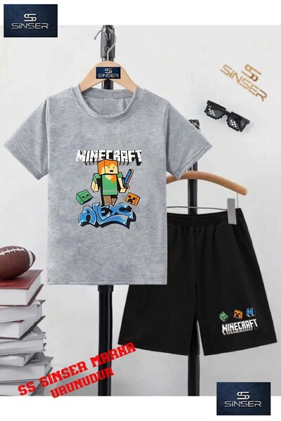 SS SİNSER Tricou cu gât rotund cu imprimeu special pentru copii „MINICRAFT AL...