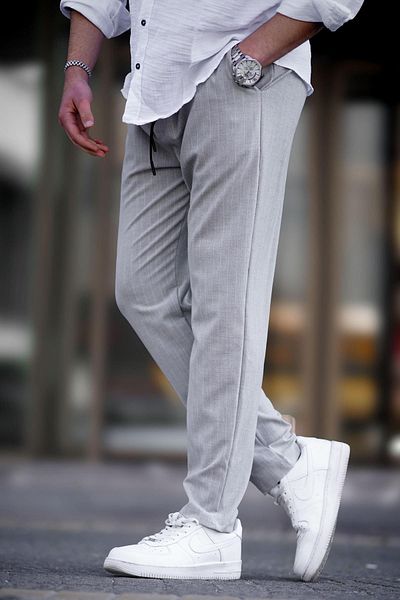 Madmext Gray Striped Men's Fabric Trousers 6537