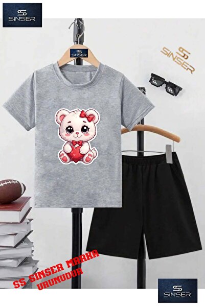 SS SİNSER Παιδικό μπλουζάκι με στρογγυλή λαιμόκοψη και στάμπα "Cat Pink Heart...