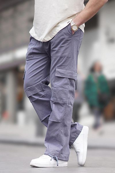 Madmext Geräucherte Herrenhose mit weitem Bein und Cargotasche 6826