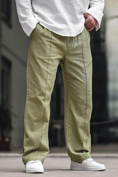 Madmext Khakifarbene Leinenhose für Herren mit entspanntem Schnitt 6539