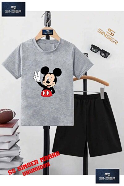 SS SİNSER تي شيرت برقبة دائرية مطبوع حسب الطلب للأطفال "MICKEY VICTORY SIGN" ...