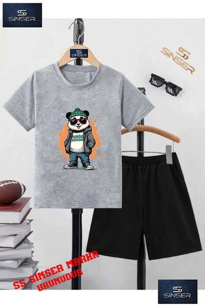 SS SİNSER Tricou cu gât rotund cu imprimeu special pentru copii „PANDA MONIUM...