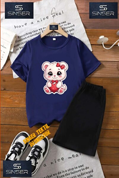 SS SİNSER Children's "Cat Pink Heart" Custom Printed Crew Neck T-Shirt - Shor...