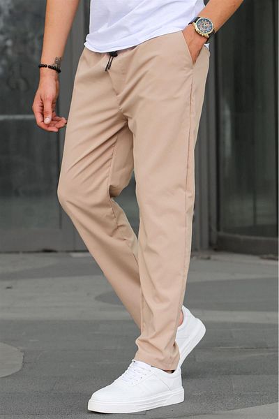 Madmext Ανδρικό παντελόνι από ύφασμα Parachute Beige Basic 6513