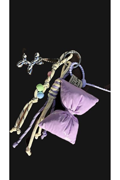 Omarder Deri Purple Bow, Lace and Balloon Dog Figure Bag Charm