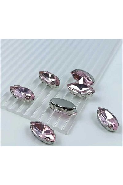 yiğit aksesuar 9X18 (1.8 cm) 20 Pieces Pink Case Mounted Shuttle Glass Stone