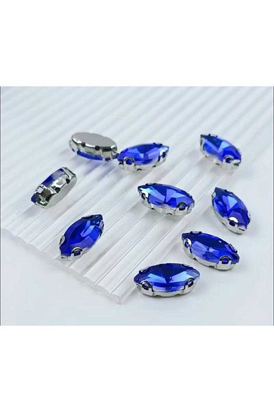 yiğit aksesuar 9X18 (1.8 cm) 20 Pieces Dark Blue Case Strut Shuttle Glass Stone