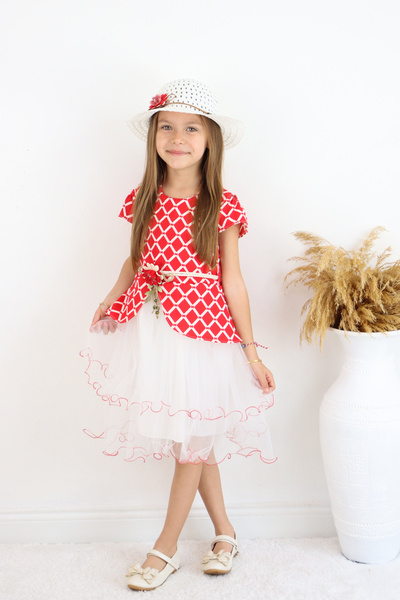 FESSHERA 🎀 Kız Çocuk Özel Gün Kombini - 3'lü Kombin Elbise, Şapka ve Kemer T...