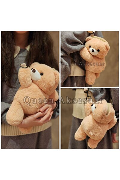 QUEEN AKSESUAR Розкішний 30 см великий пухнастий милий іграшковий плюшевий ведмедик сумка на плече для дорослих дітей коричневий