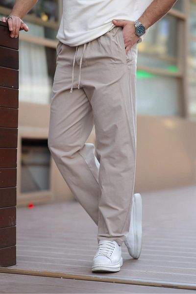 Madmext Beige Relaxed Cut Men's Trousers E6561