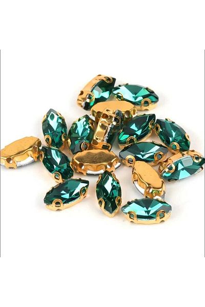 yiğit aksesuar 9X18 (1.8 cm) 20 Pieces Green Gold Case Mounted Shuttle Glass Stone