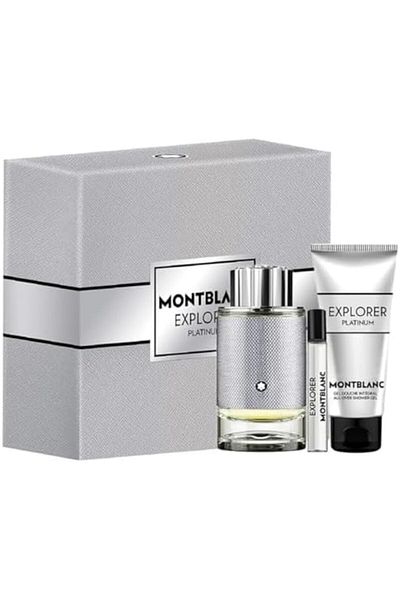Mont Blanc Men's Eau de Parfum Explorer Platinum Set by Mont Blanc, 100ml + 7.5ml + 100ml Shower Gel