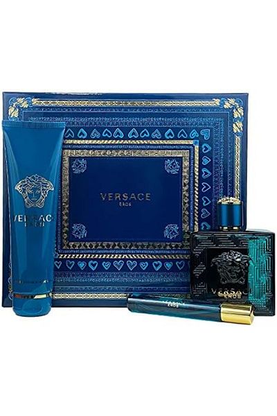Versace 3-Piece Set for Men Eros 100ml Eau de Toilette Spray + 150ml Shower Gel + 10ml Travel