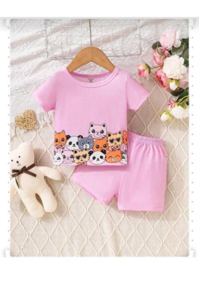 Kids مجموعة علوية سفلية للأطفال مطبوعة بحيوانات لطيفة وردية صغيرة