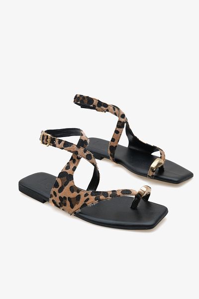 LOJO Women's Flip Flops Gold Buckle Daily Sandals Blowy Black Leopard