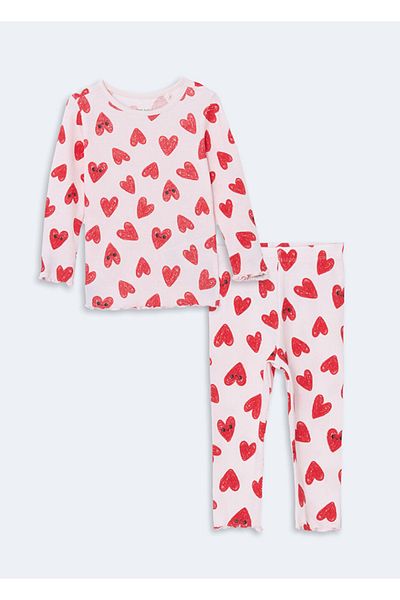LC Waikiki Lcw Baby Pink Heart Printed Baby Girl Pajama Set