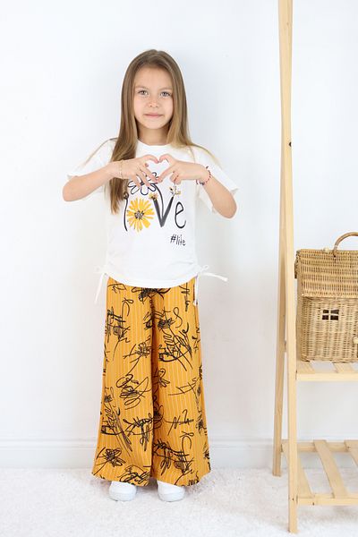 FESSHERA 🌸   Girl''Love # Life'' Printed T-Shirt & Striped Patterned Loose Pants Set 🌸